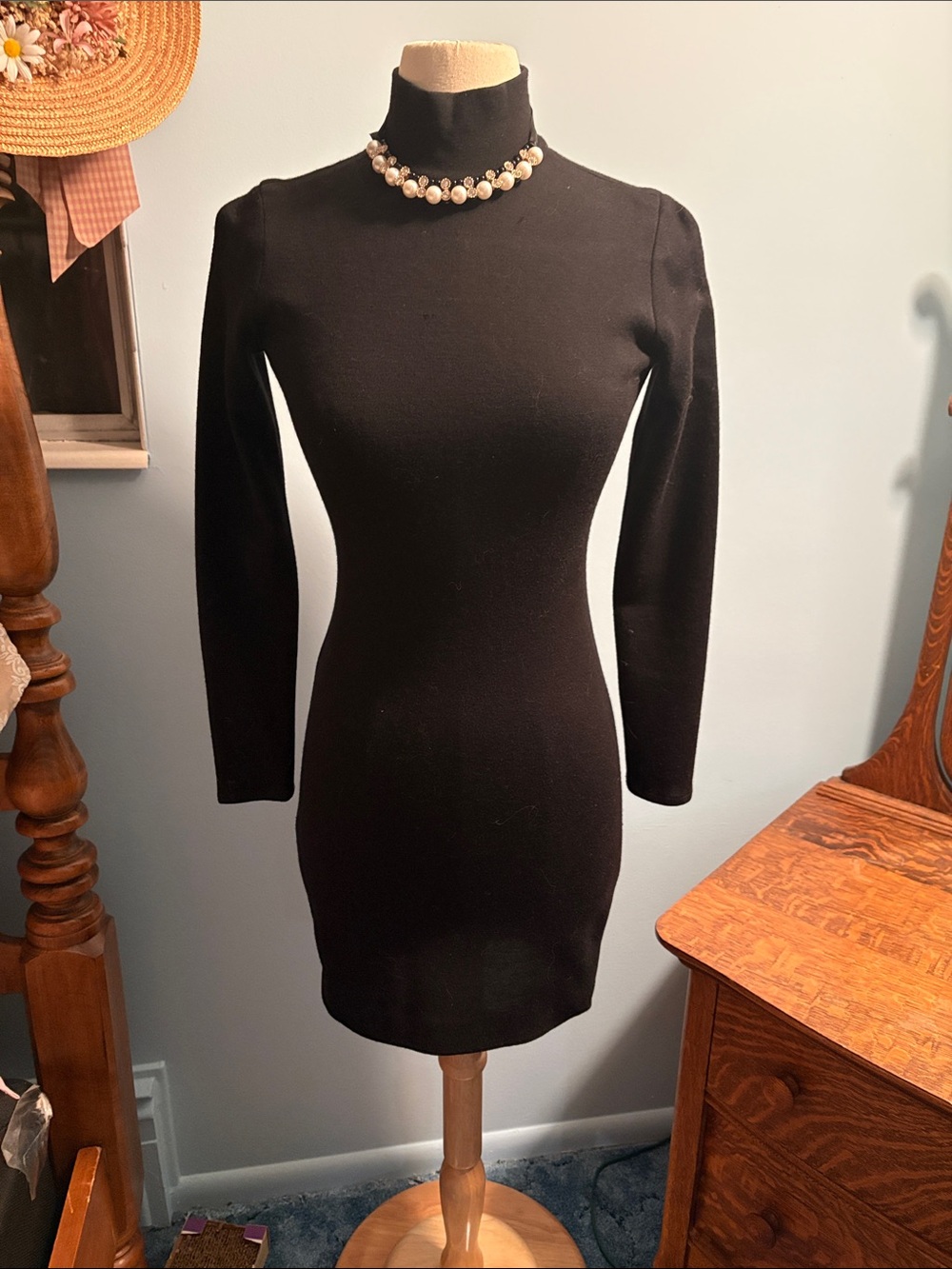 Dkny Black Long-Sleeve Turtleneck Mini Dress